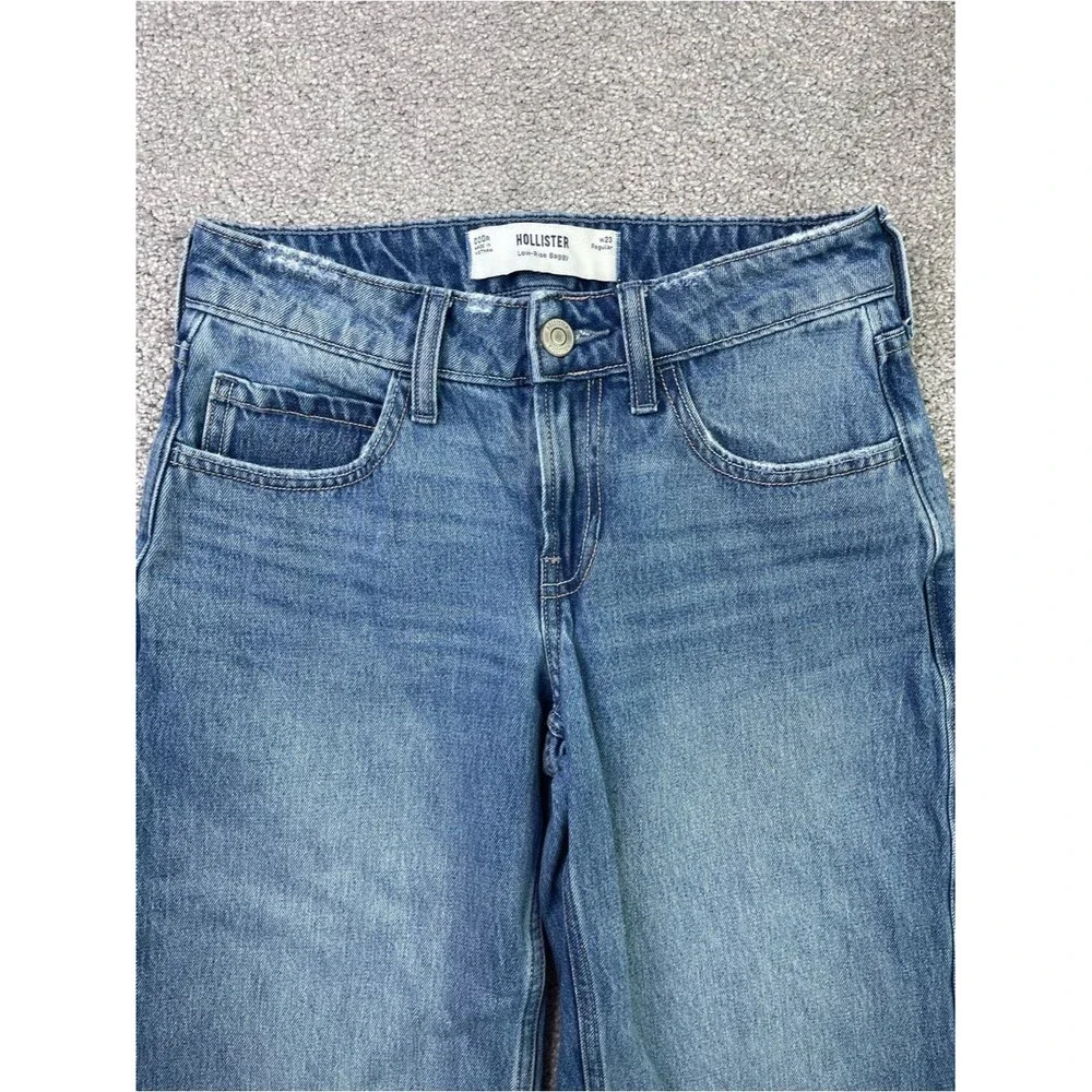 Hollister Jeans Women's 23 Blue Baggy Wide Leg Low Rise Medium Wash Denim - Picture 2 of 11